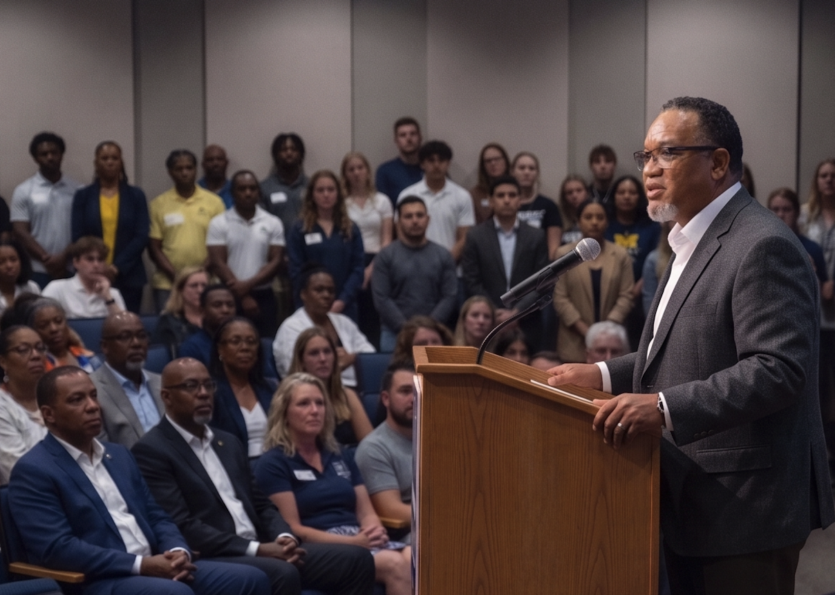 Dr. Donald Easton-Brooks delivering a keynote address to an audience